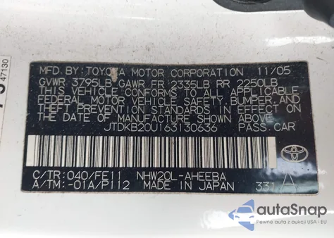 2006 Toyota Prius z USA, uszkodzony, nr VIN JTDKB20U163130636